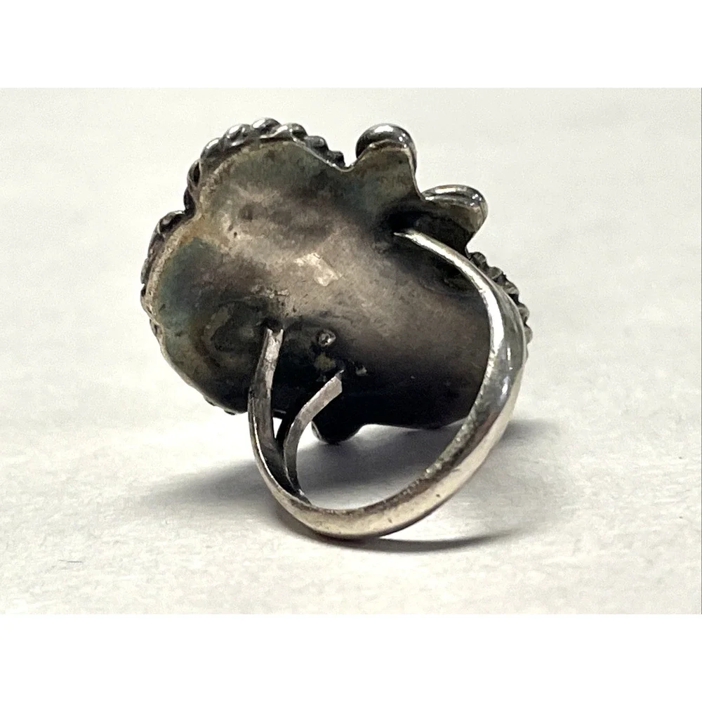 Vintage Native American Sterling Silver Turquoise Coral Ring Size 5